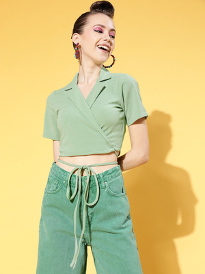 ATHENA Casual Solid Women Green Top