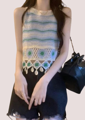 Epicedesigns Casual Self Design Women Blue, White Top