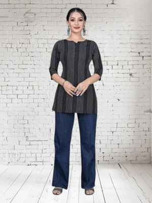 texpa Women Printed Straight Kurta(Grey)