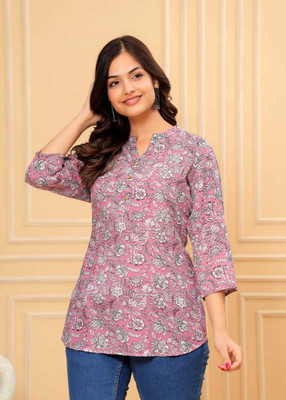 Jandir Fashion Casual Floral Print Women Pink Top