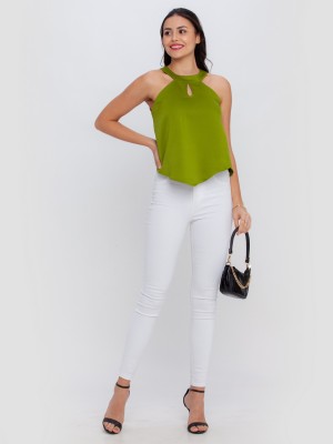 Zink London Casual Solid Women Green Top