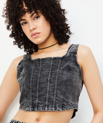 MAX Casual Solid Women Grey Top