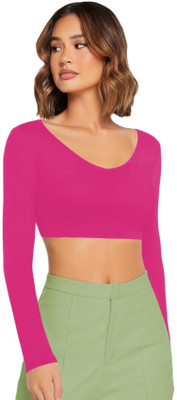 THEBLAZZEE Casual Solid Women Pink Top