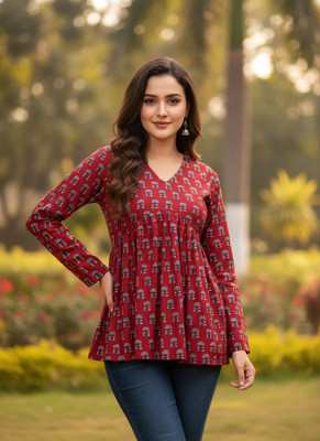 Desi Beats Casual Printed, Ethnic Motifs Women Red Top