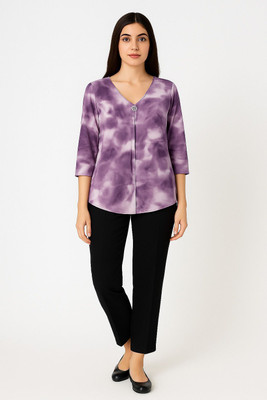 progreto Casual Floral Print Women Purple Top