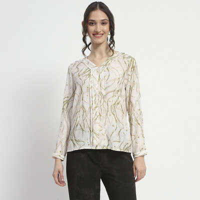 MADAME Casual Printed Women Green, White Top