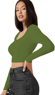 THE BLAZZE Casual Solid Women Green Top