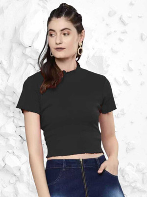 SHAHVEER CREATON Casual Solid Women Black Top