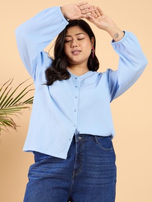 CURVY STREET Casual Solid Women Blue Top