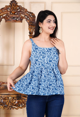 Cotland Fashion Casual Floral Print Women Dark Blue Top