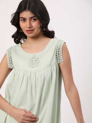 R&B Casual Embroidered Women Light Green Top