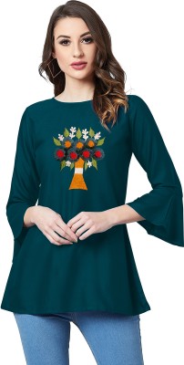 Sitanjali Casual Embroidered Women Dark Green Top