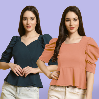 Fabflee Casual Solid Women Multicolor Top