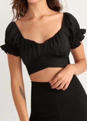 NiloBerry Party Solid Women Black Top