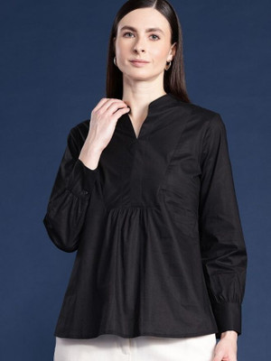 Hancock Casual Solid Women Black Top