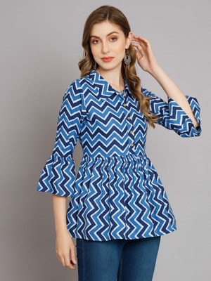 DECKEDUP Casual Printed Women Dark Blue, Blue, Light Blue Top