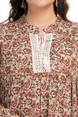 mequeen Formal Floral Print Women Beige Top