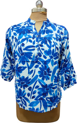 CIEARO VINTAGE Casual Printed Women Blue Top
