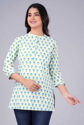 taniya fashion Casual Printed Women White, Green Top