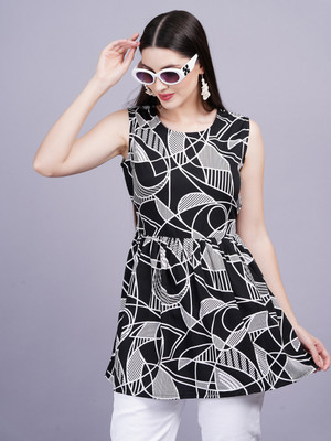 JC4U Casual Printed Women Black Top