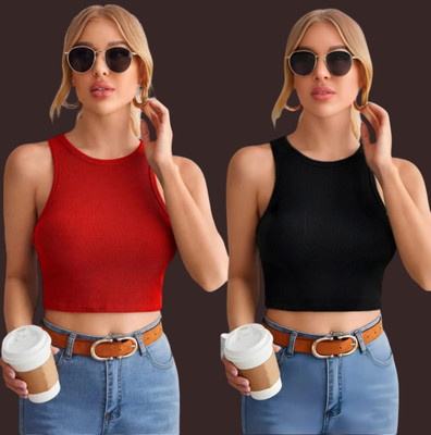 TOPLITE Casual Solid Women Black, Red Top