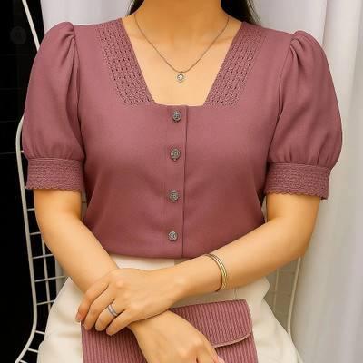 Absorbing Casual Solid Women Purple Top