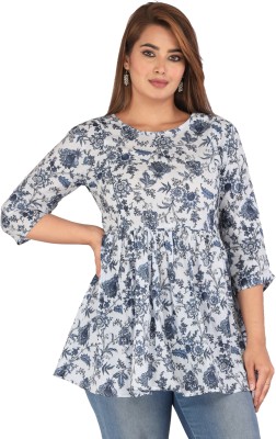 VAIDIKI Casual Floral Print Women Blue Top