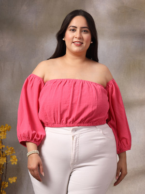 CURVE BY KASSUALLY Casual Solid Women Pink Top