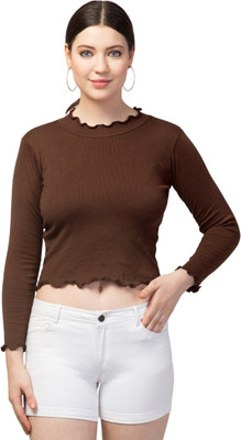 Smasum Casual Self Design Women Beige Top