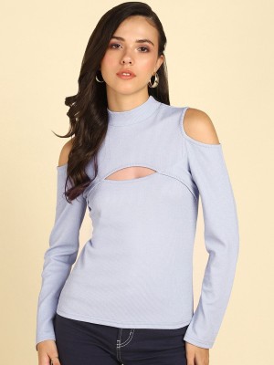 Mast & Harbour Formal Solid Women Blue Top