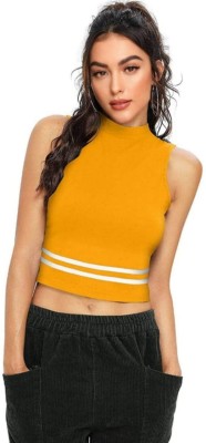 VED CREATION Party Solid Women Yellow Top