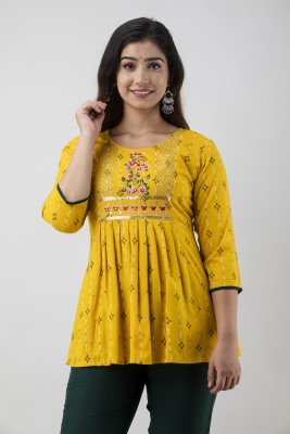 Jk fashion Casual Embroidered Women Yellow Top