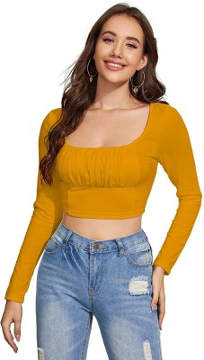 Istyle Can Casual Solid Women Yellow Top