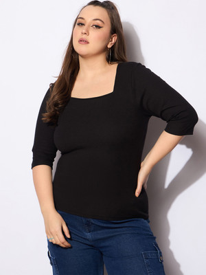 SASSAFRAS Curve Casual Solid Women Black Top