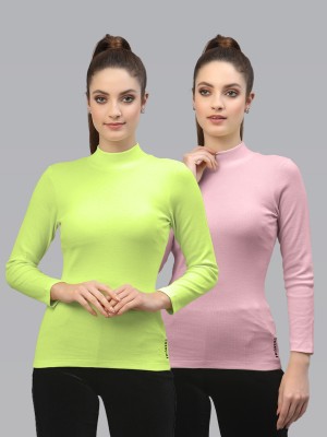 FRISKERS Casual Self Design Women Pink, Light Green Top