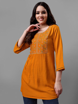 Youthnic Casual Embroidered Women Yellow Top