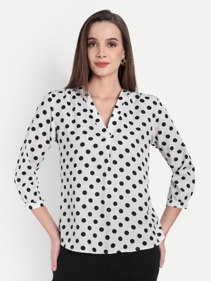 FairLeaf Casual Floral Print Women White Top