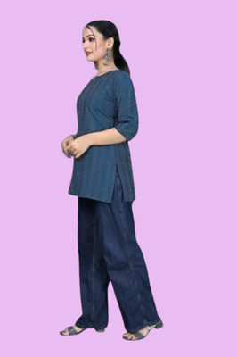 Kfashionbj Women Solid A-line Kurta(Dark Blue)