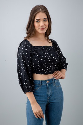 Azzurra Party Printed Women Black Top