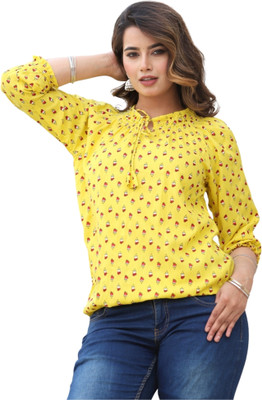 FASHION FALCON Party Printed Women Yellow Top