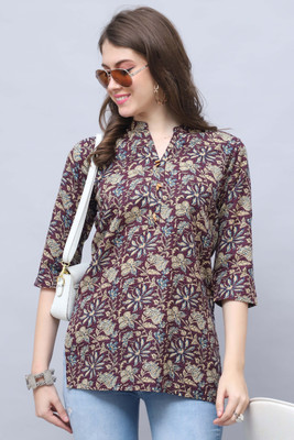 Rajnandini Casual Printed Women Purple, Beige Top