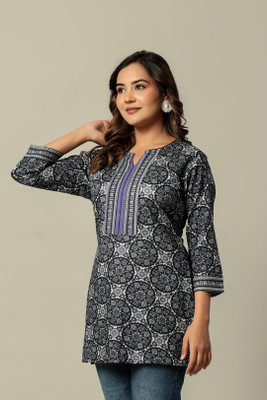 Unmani4U Casual Printed Women Blue Top