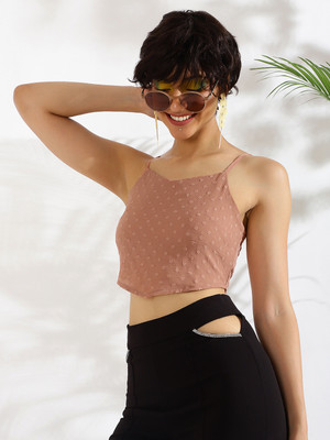 KASSUALLY Casual Self Design Women Beige Top