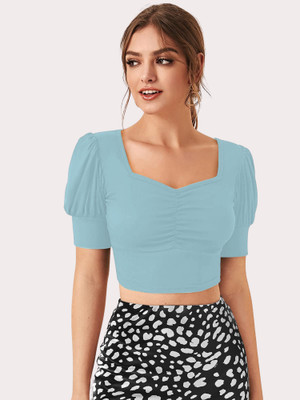 AGOF Casual Self Design Women Blue Top