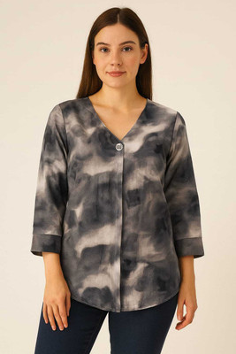 progreto Casual Tie & Dye Women Grey, White Top