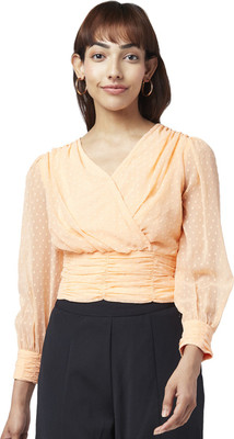 Honey By Pantaloons Casual Self Design Women Orange Top