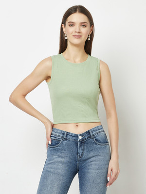 GLITO Casual Self Design Women Light Green Top