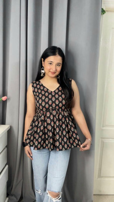 Choudhary Fashion Casual Printed, Ethnic Motifs Women Black Top