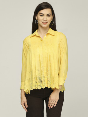 ITI Casual Self Design Women Yellow Top