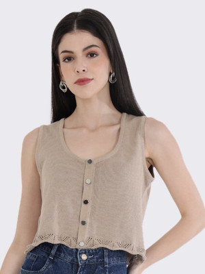 CHEMISTRY Casual Self Design Women Beige Top